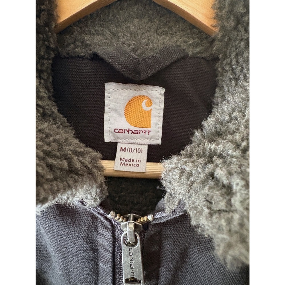 CARHARTT Black Weathered Wildwood Sherpa Lined Hooded Canvas Jacket M - Picture 4 of 12